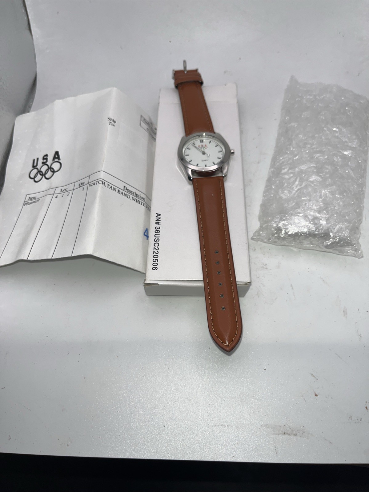 USA Olympic Men’s Quartz Watch with Leather Band Needs Battery Replacement NEW