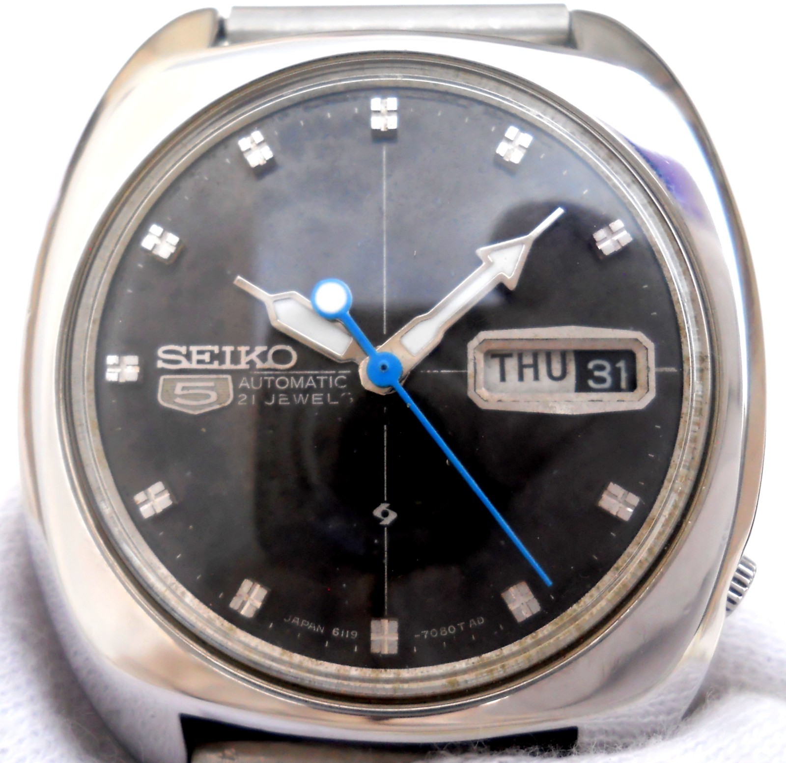 Vintage Seiko 5 6119-7080 Automatic 21 Jewels Black Dial Day Date Men’s Watch