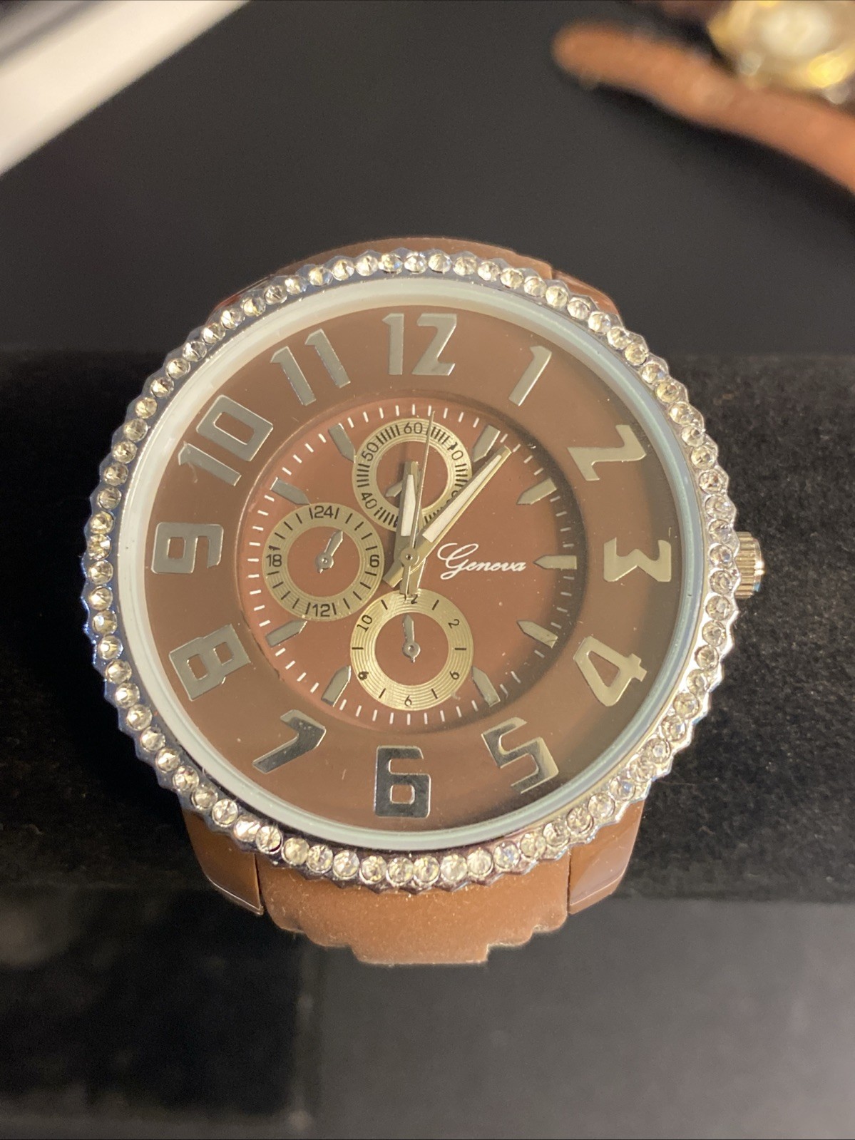 Geneva All Brown Men’s Watch New Battery Diamond Accent