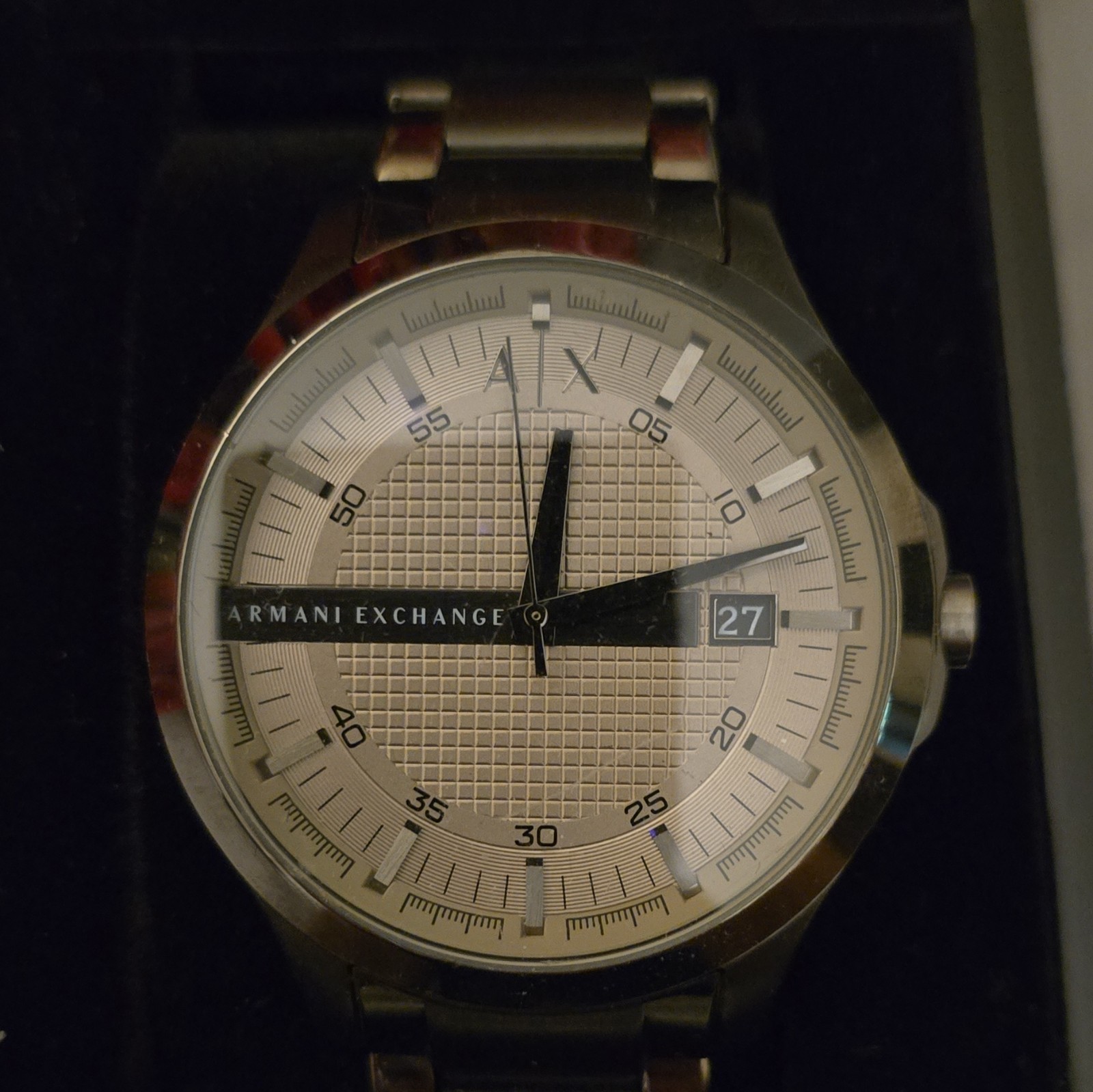Armani Exchange Men’s Quartz Analog Date Watch Silver Steel Bracelet Dial