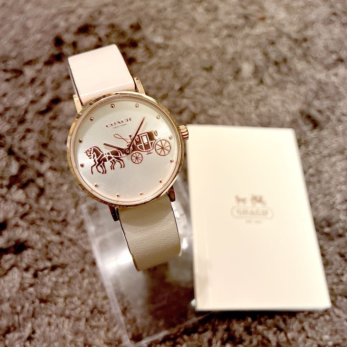 New Battery COACH Watch Pink Gold Leather Strap Perry 28mm