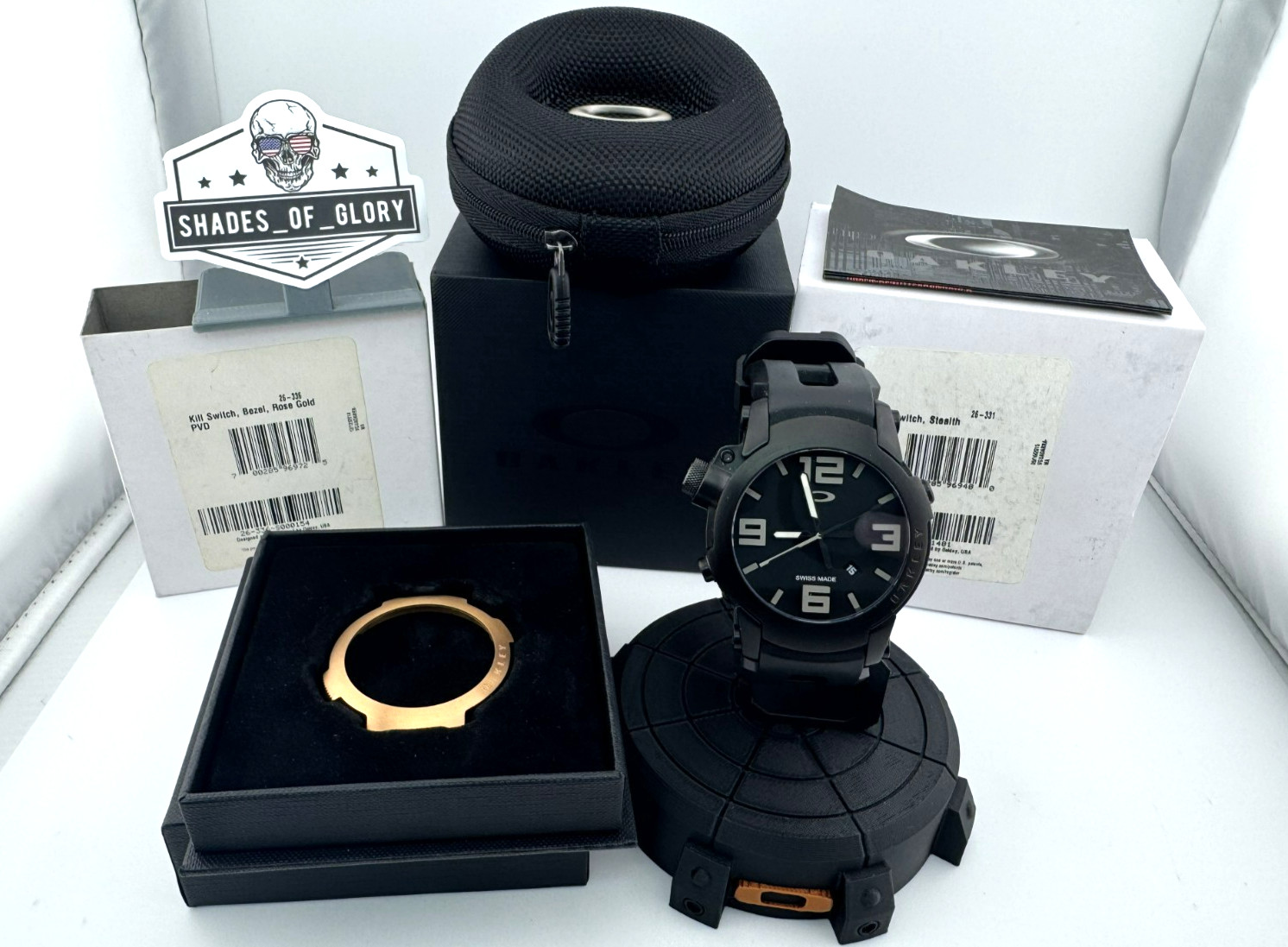 OAKLEY KILL SWITCH STEALTH BLACK WHITE W/ EXTRA ROSE GOLD BEZEL WATCH 26-331 NEW