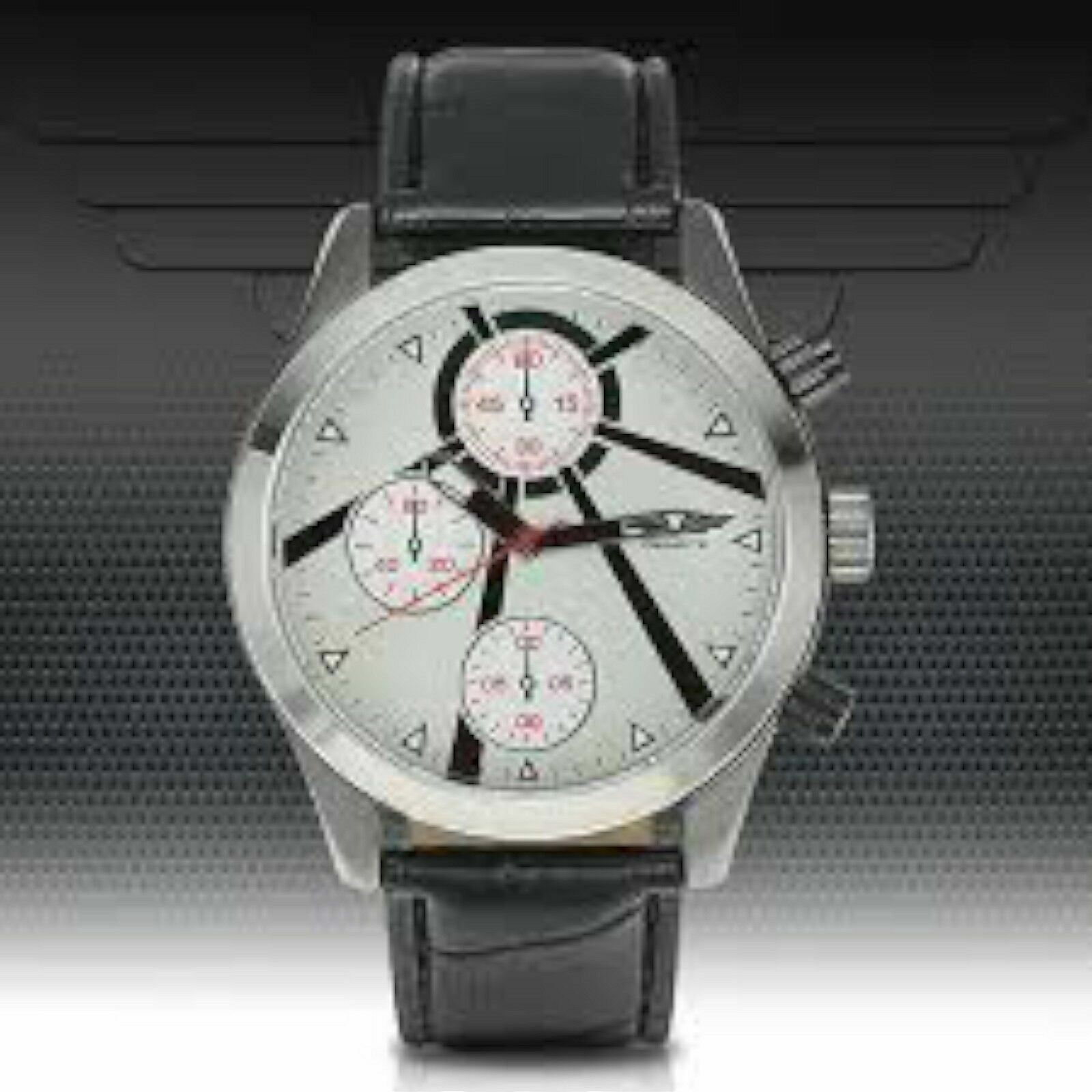 NEW Deporte 14075 Men’s Beacon Chronograph Off White Dial Leather Watch art deco