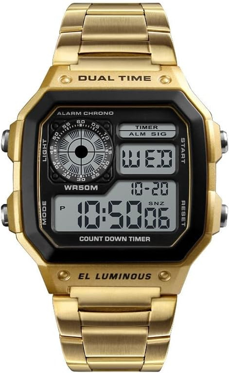 Men’s Digital Multi-Function Watches Dual Time Alarm Stopwatch Countdown Backlig