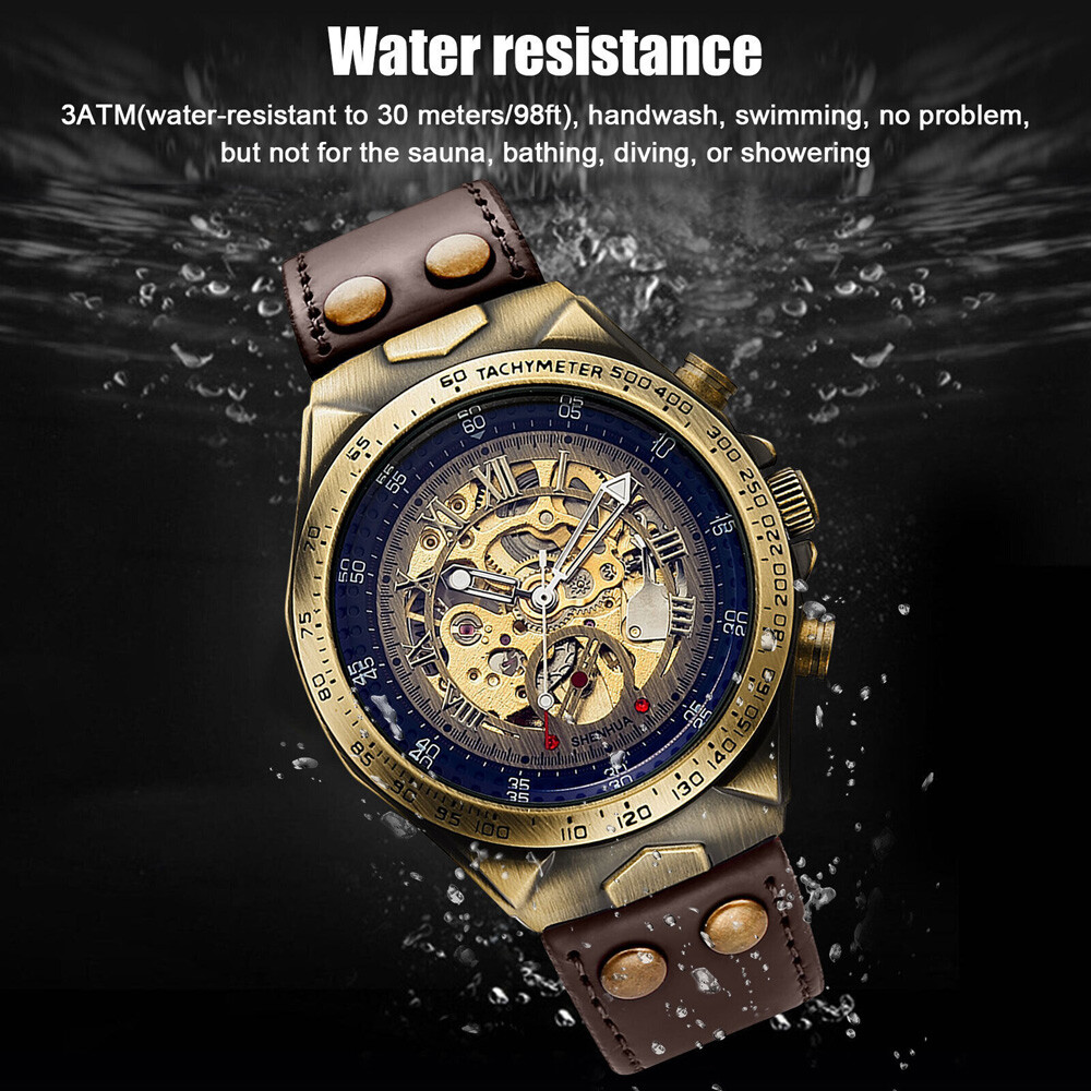 Luxury Men’s Automatic Mechanical Wrist Watch Leather Strap Retro Skeleton Style