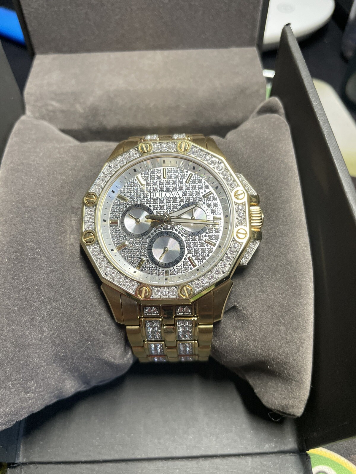Bulova Crystal 41.7mm Gold-Tone Stainless Steel Men’s Watch – 98C126
