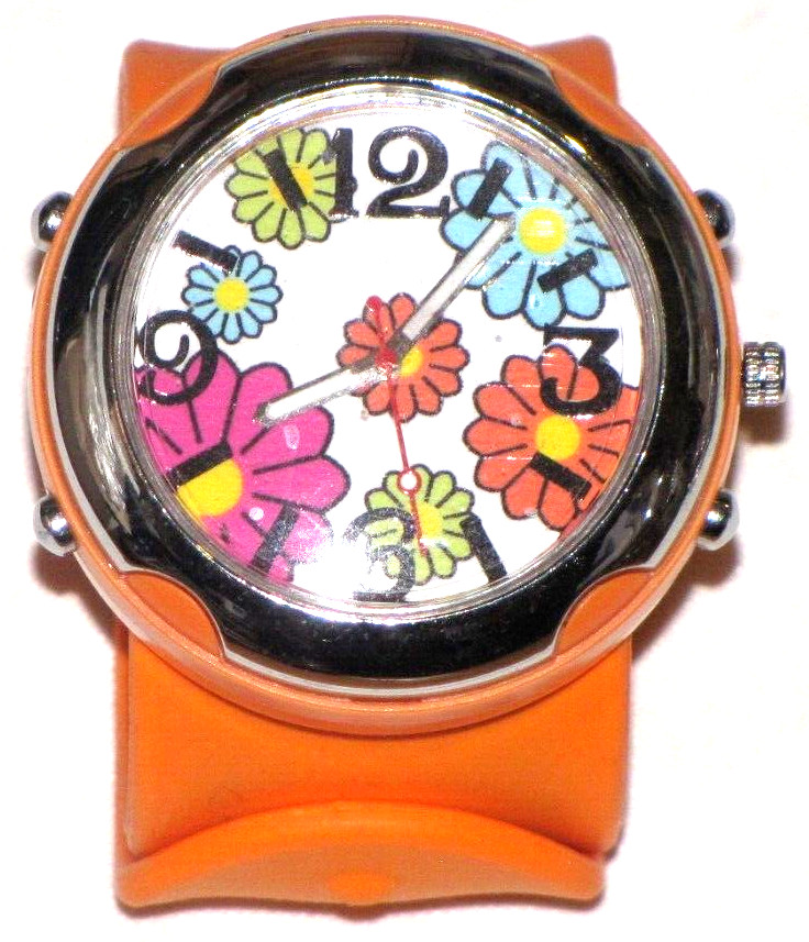 Floral Wrap Around Strap Watch Women Orange Rubber Floral Design Stylish Trendy