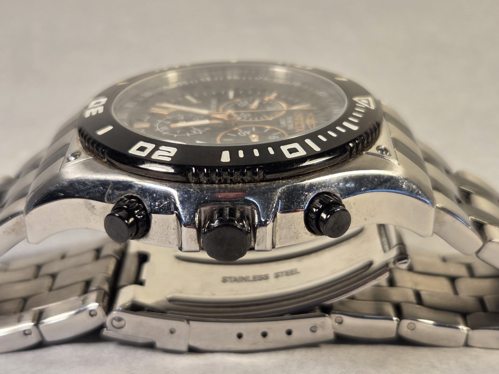 Invicta Men SPECIALTY 8656 CHRONOGRAPH Black Dial All-Stainless 100 Meters 45mm