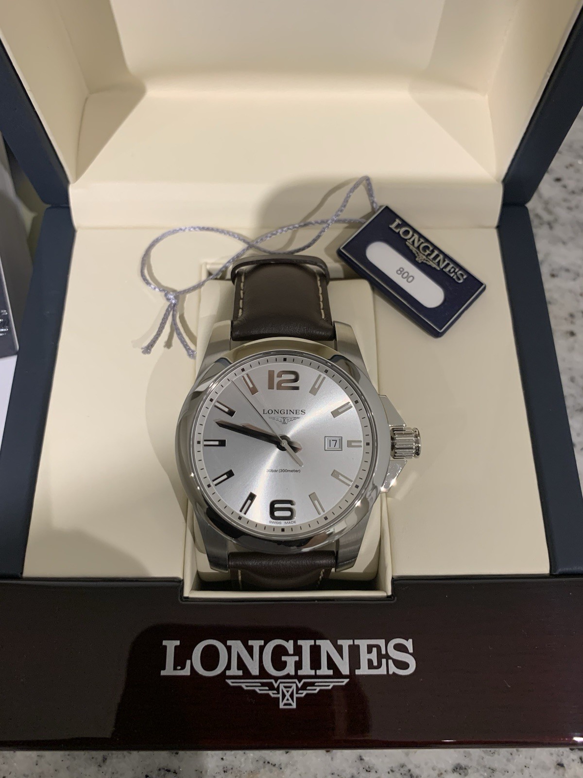 Longines Conquest Quartz Silver Dial 41mm Brown Leather Men’s Watch L37594765