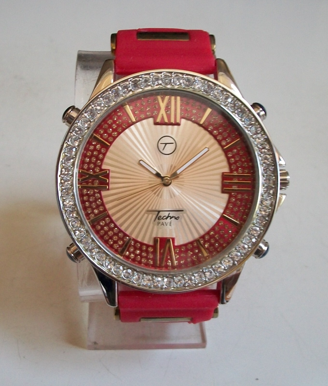 MEN STONE SILVER, RED, GOLD SILICONE BAND CASUAL HIP HOP FASHION WATCH