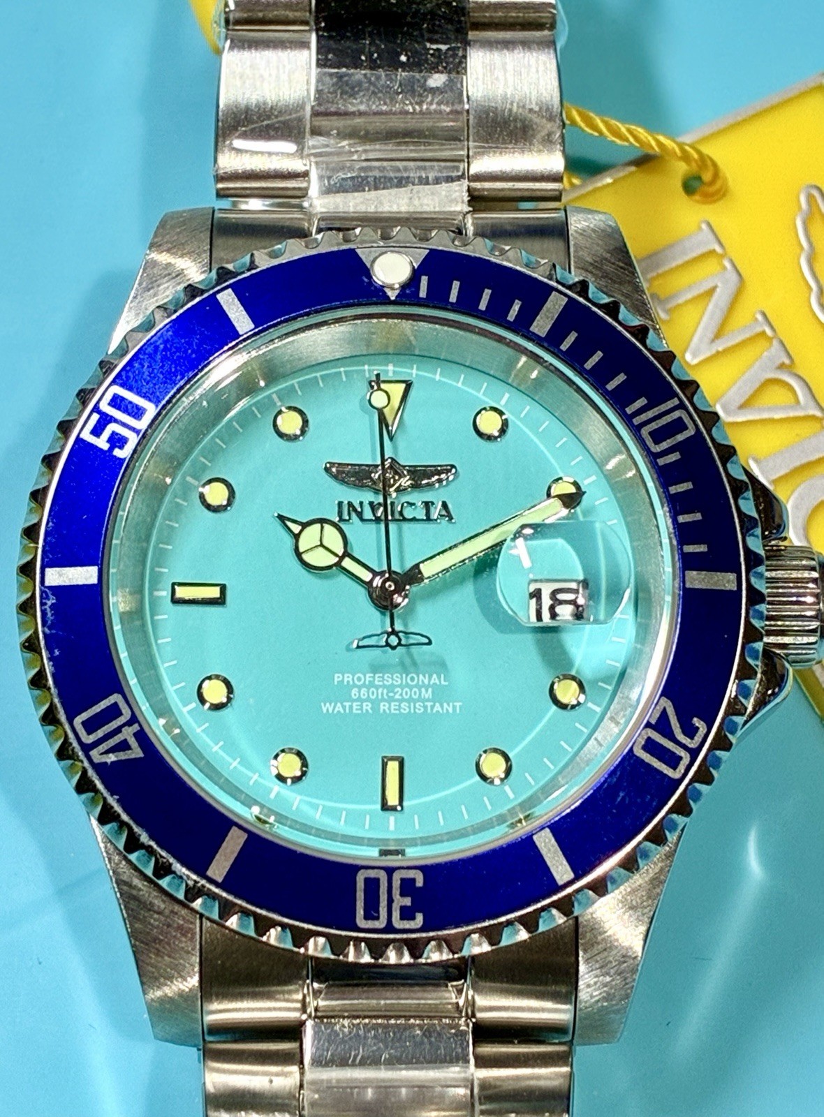 INVICTA PRO DIVER TURQUOISE BLUE BEZEL 40MM STAINLESS STEEL TMI PC32 QUARTZ!