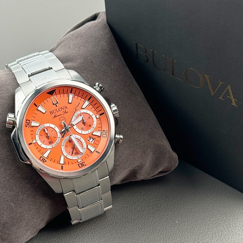 Bulova Marine Star Series B 96B395 Orange Dial Quartz Men’s Watch 43mm