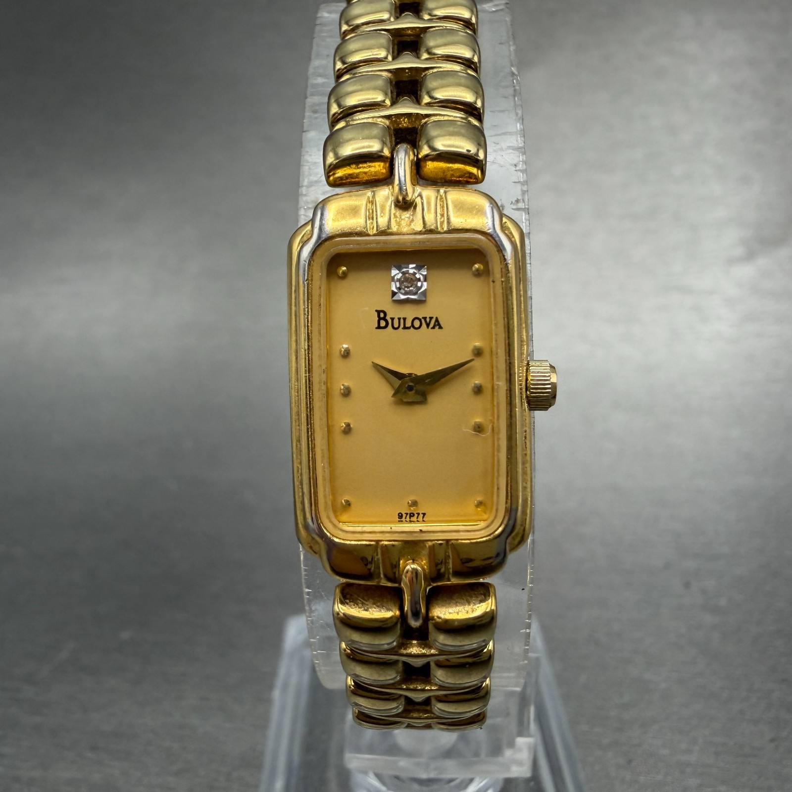 Bulova Tank Watch Women 14mm Champagne Dial Gold Tone Rectangle 97P77 NewBattery