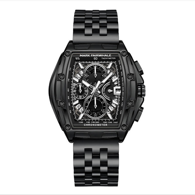 MARK FAIRWHALE Tonneau Multifunction Chronograph Calendar Luminous Quartz Watch