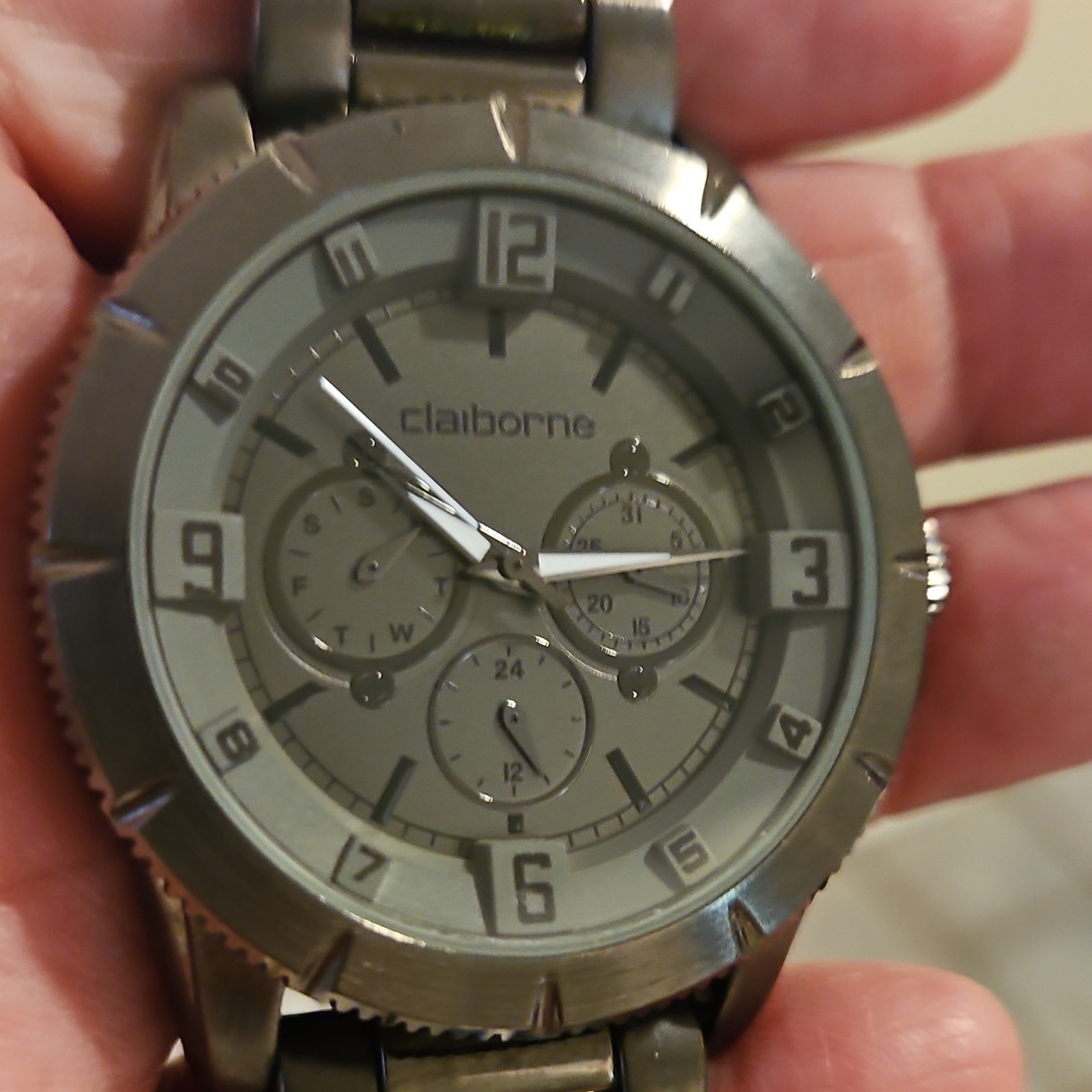 Claiborne Quartz Gray Analog Dial Wristwatch Stainless Steel Water-Resistant