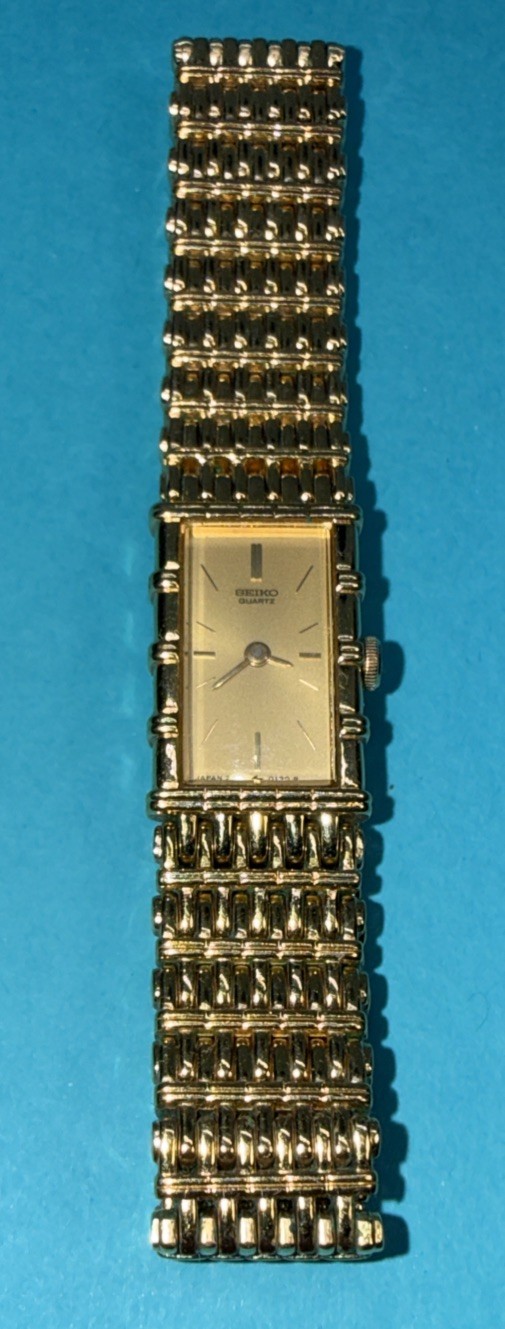 Seiko Tank Watch Women 12mm Yellow Dial Gold Tone 2e20-5079 New Battery HN4