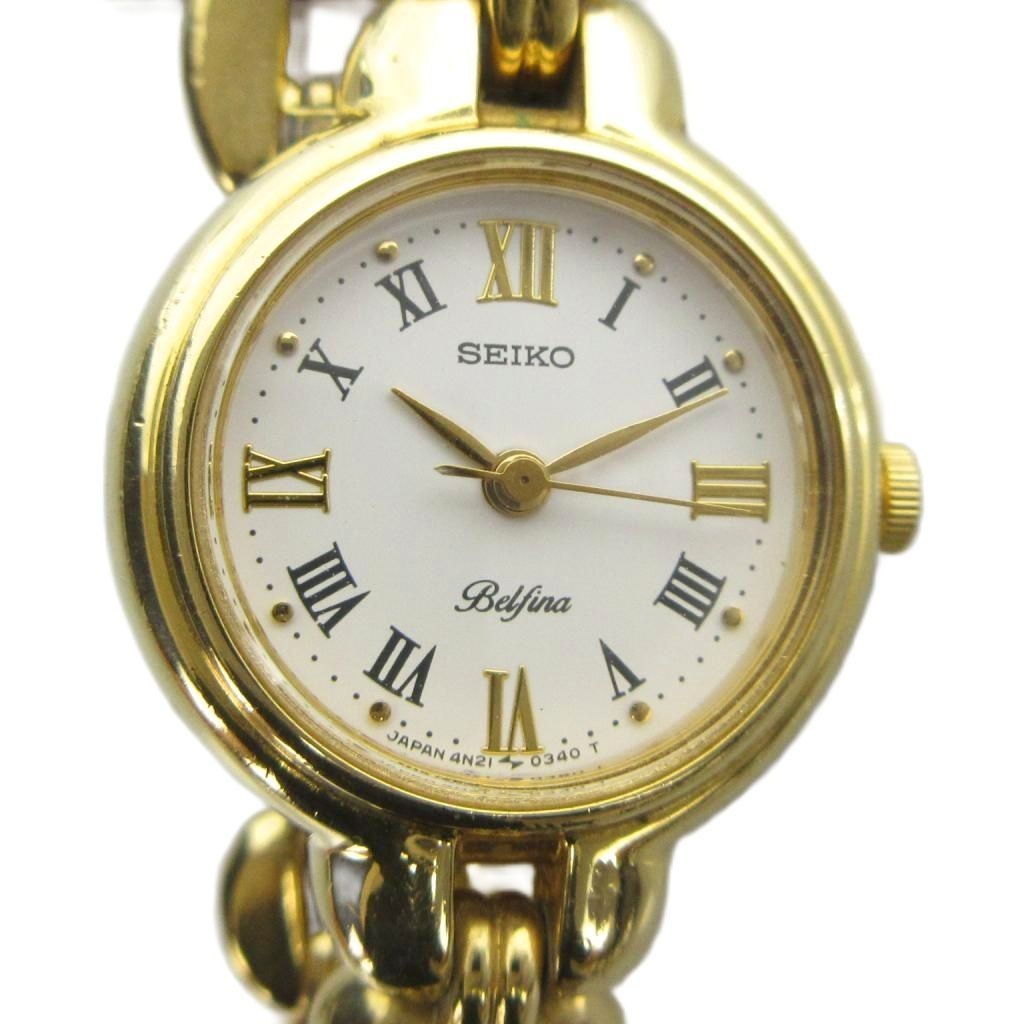 SEIKO 4N21 0150 Bellfina Wristwatch Quartz White Dial Gold Color GY18 MQ