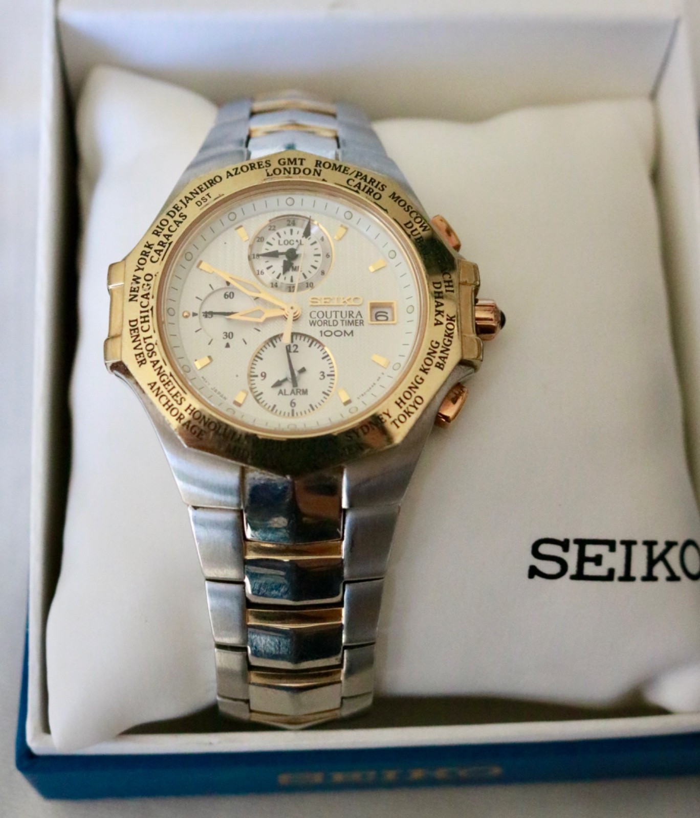 Seiko Courtura 5T82-0AA0 World Timer 100M 10ATM 42mm Quartz Non Running