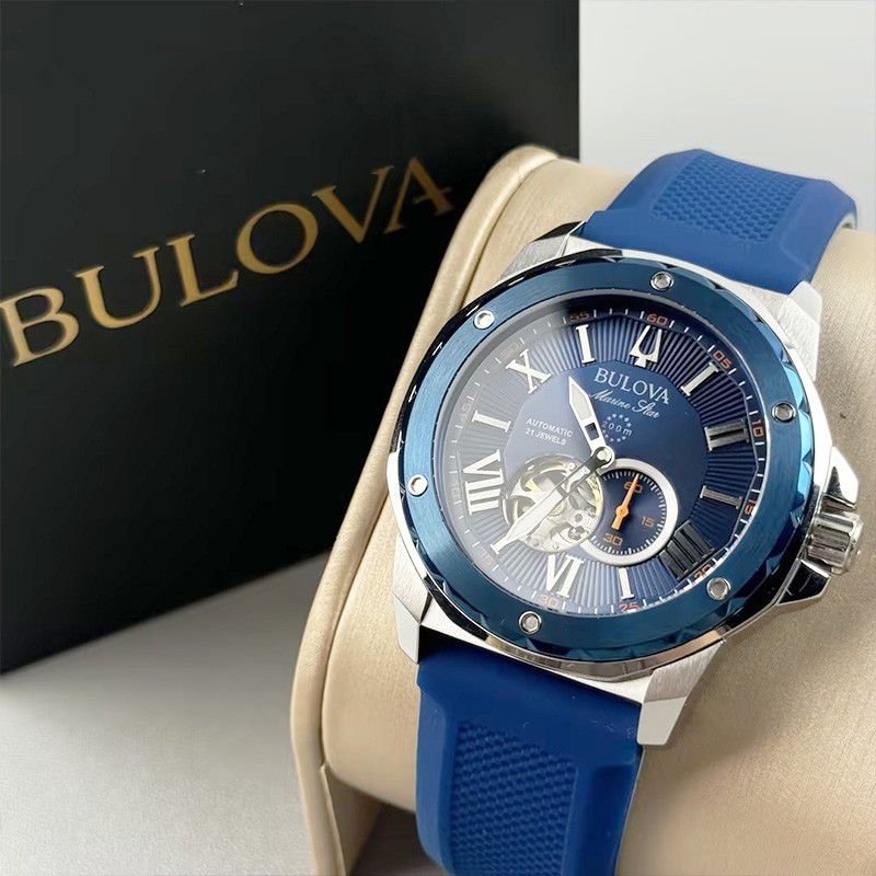 Bulova Marine Star 98A303 Men’s Automatic Watch Blue Dial Rubber Strap