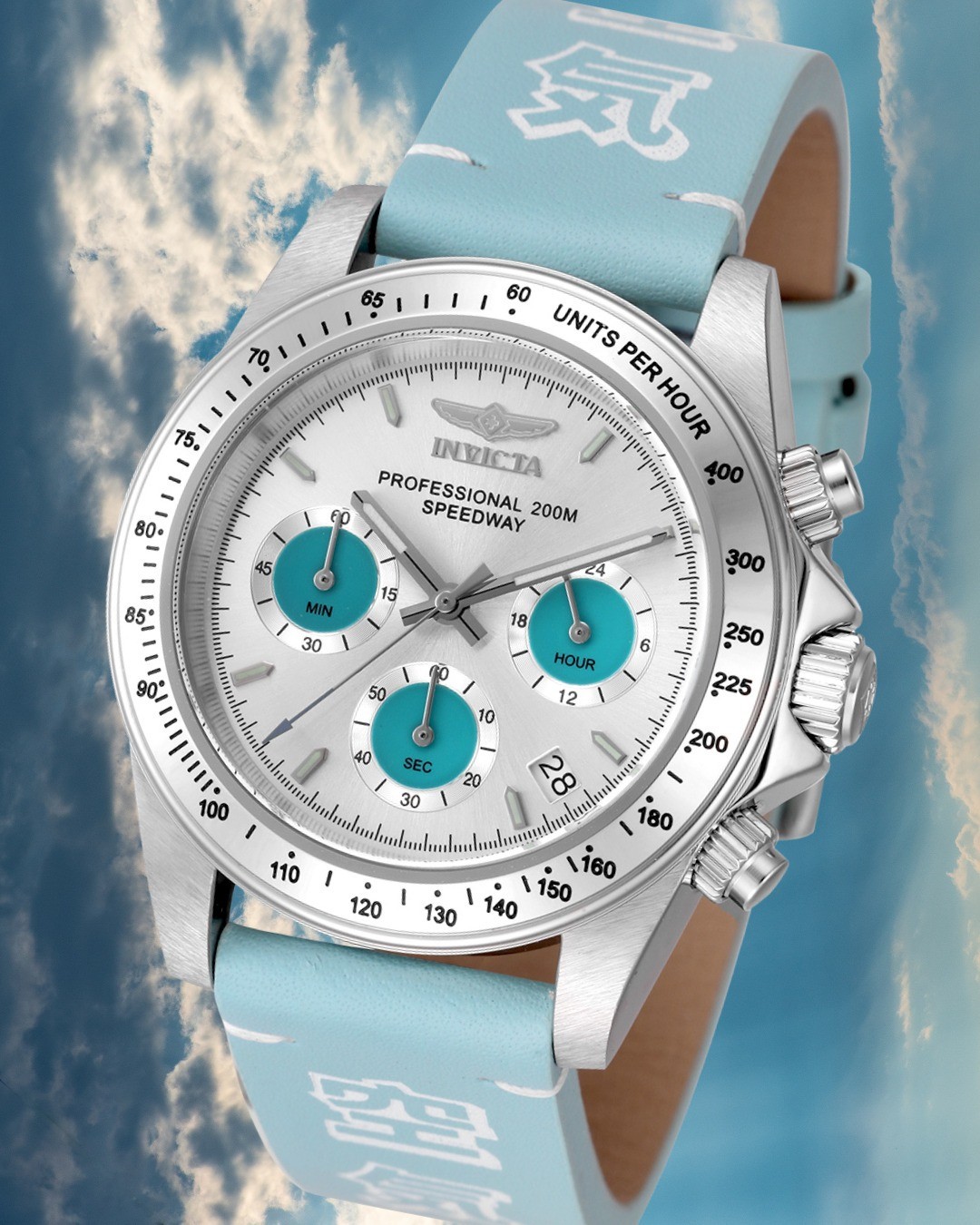 Rare Invicta Men 40mm SPEEDWAY DRAGSTER Chronograph Silver Blue Dial 200m Watch