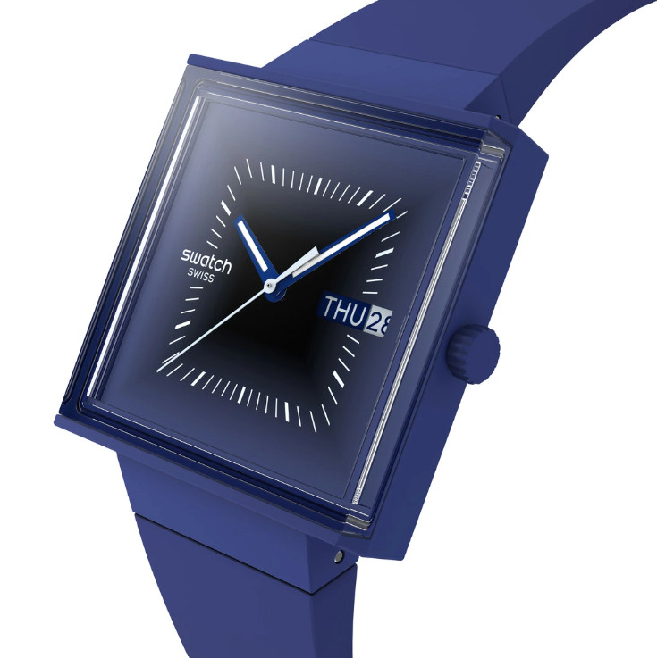 [Swatch] Essentials SQUARELY BLACKLIGHT SO34N700 41.8mm Quartz Watch Blue NEW