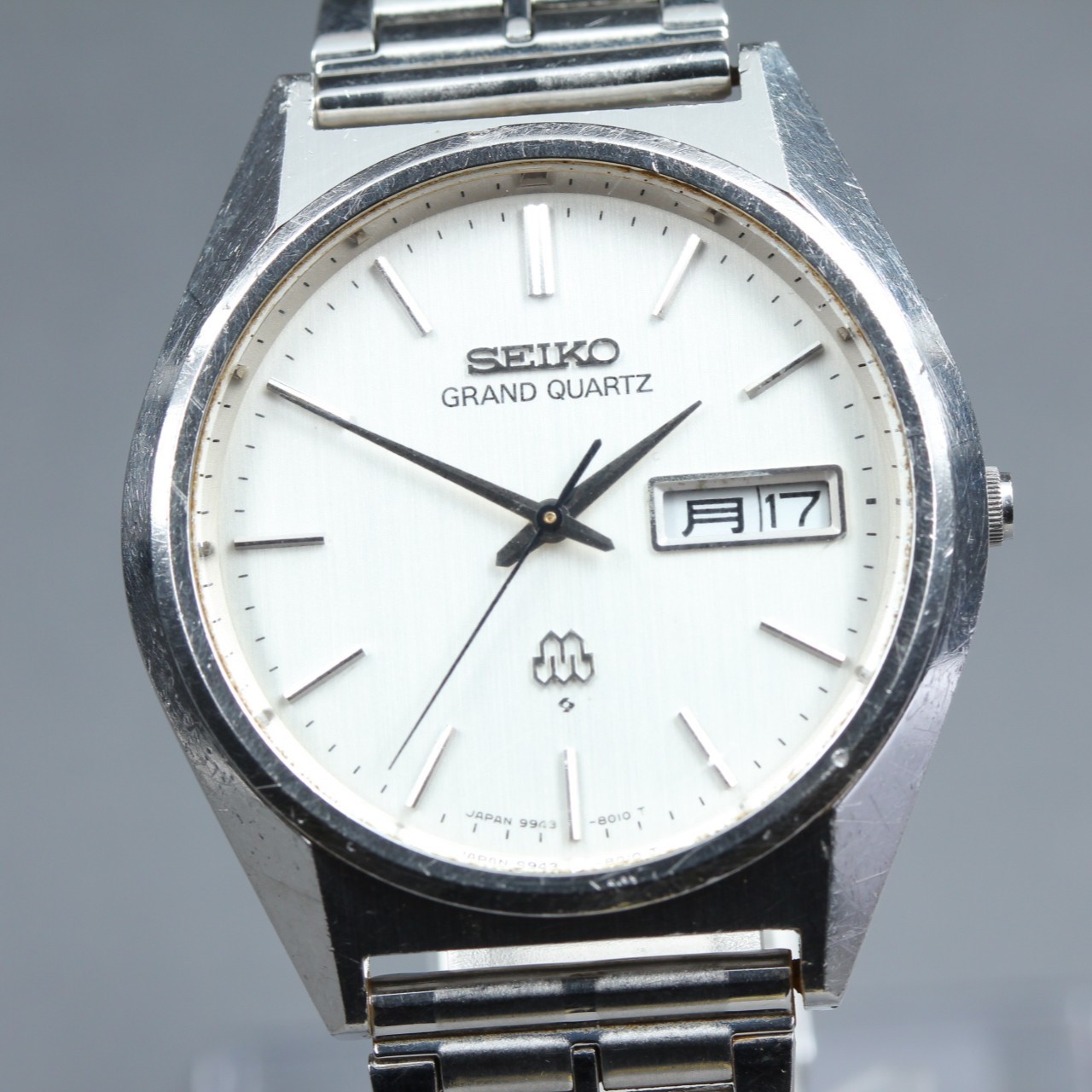 [EXC+5] Vintage SEIKO Grand Twin Quartz 9943-8010 Silver 36mm Men Watch JP #202