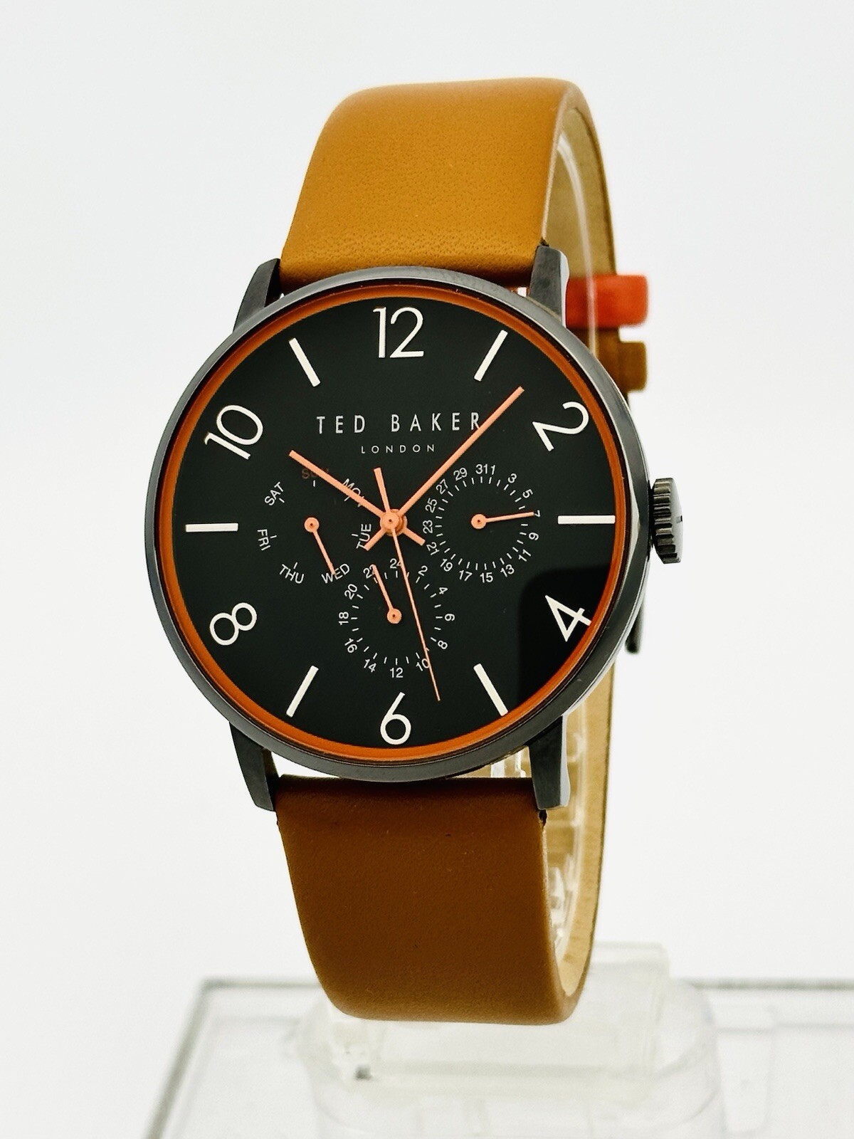Ted Baker TE10023490 ‘SMART CASUAL’ Multifunction Black Case Brown Strap Watch