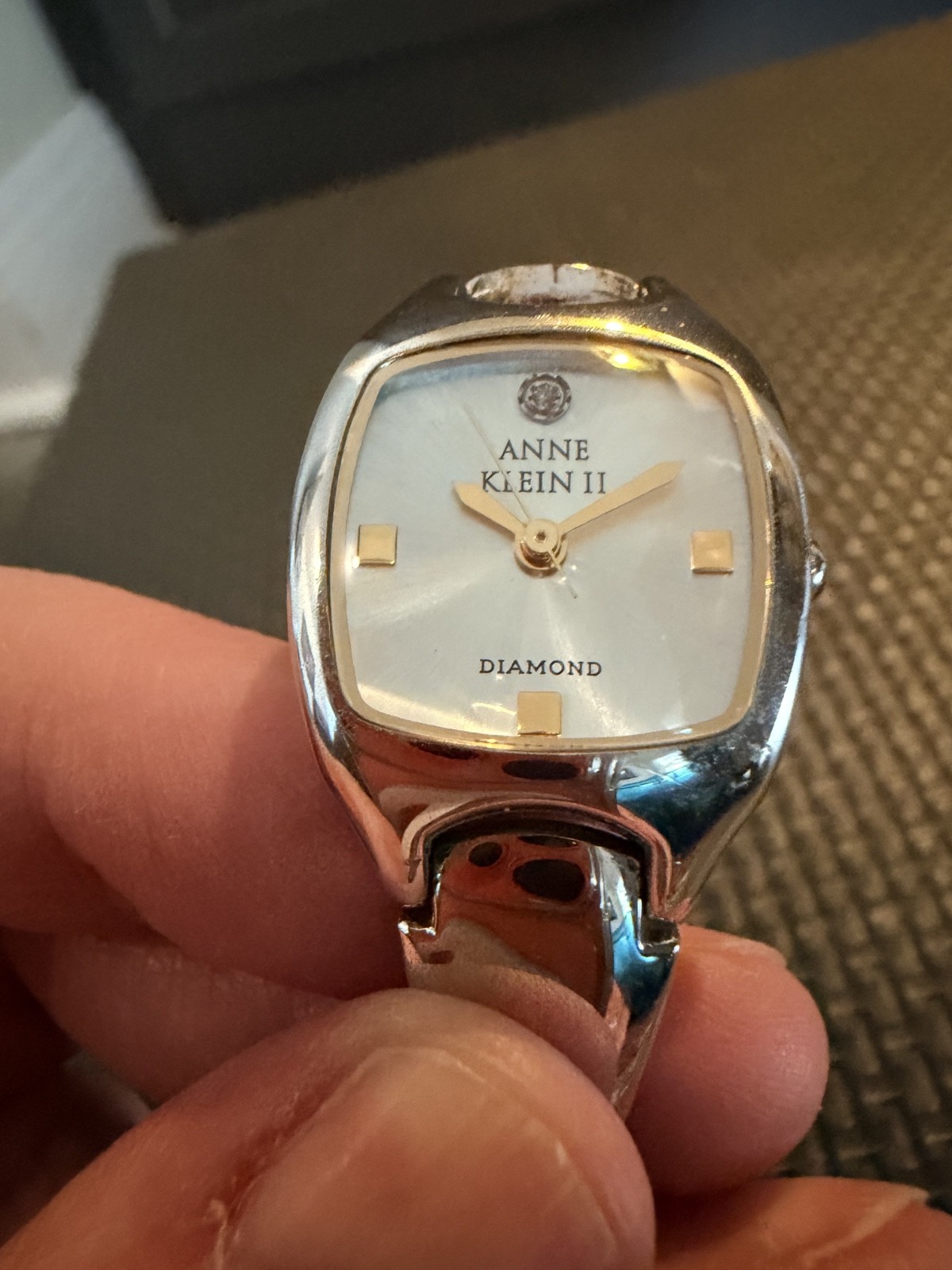 ANNE KLEIN II Diamond 10/3328-9 Silver Tone Womens Watch White Face/Gold Tone