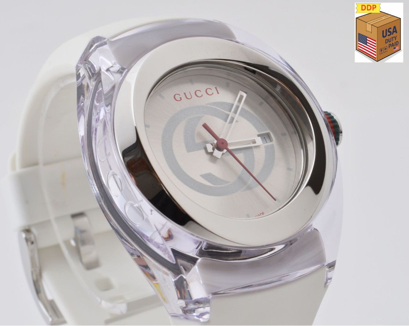 [MINT w/Box] Gucci 137.3 Sync White 35mm Unisex Sherry Line Quartz Watch JAPAN