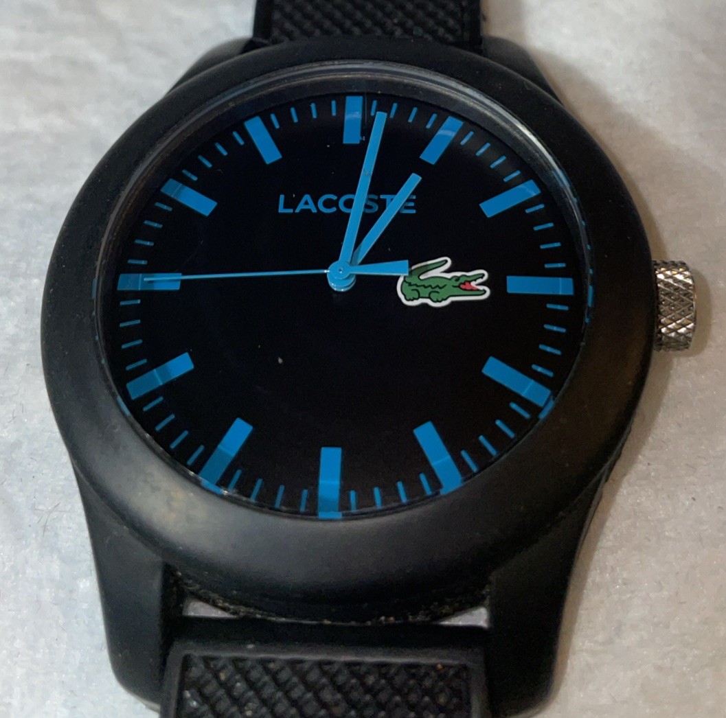 Lacoste 12.12 (2010791) Watch 43mm Black/blue Face, & Black Silicone Band, Works