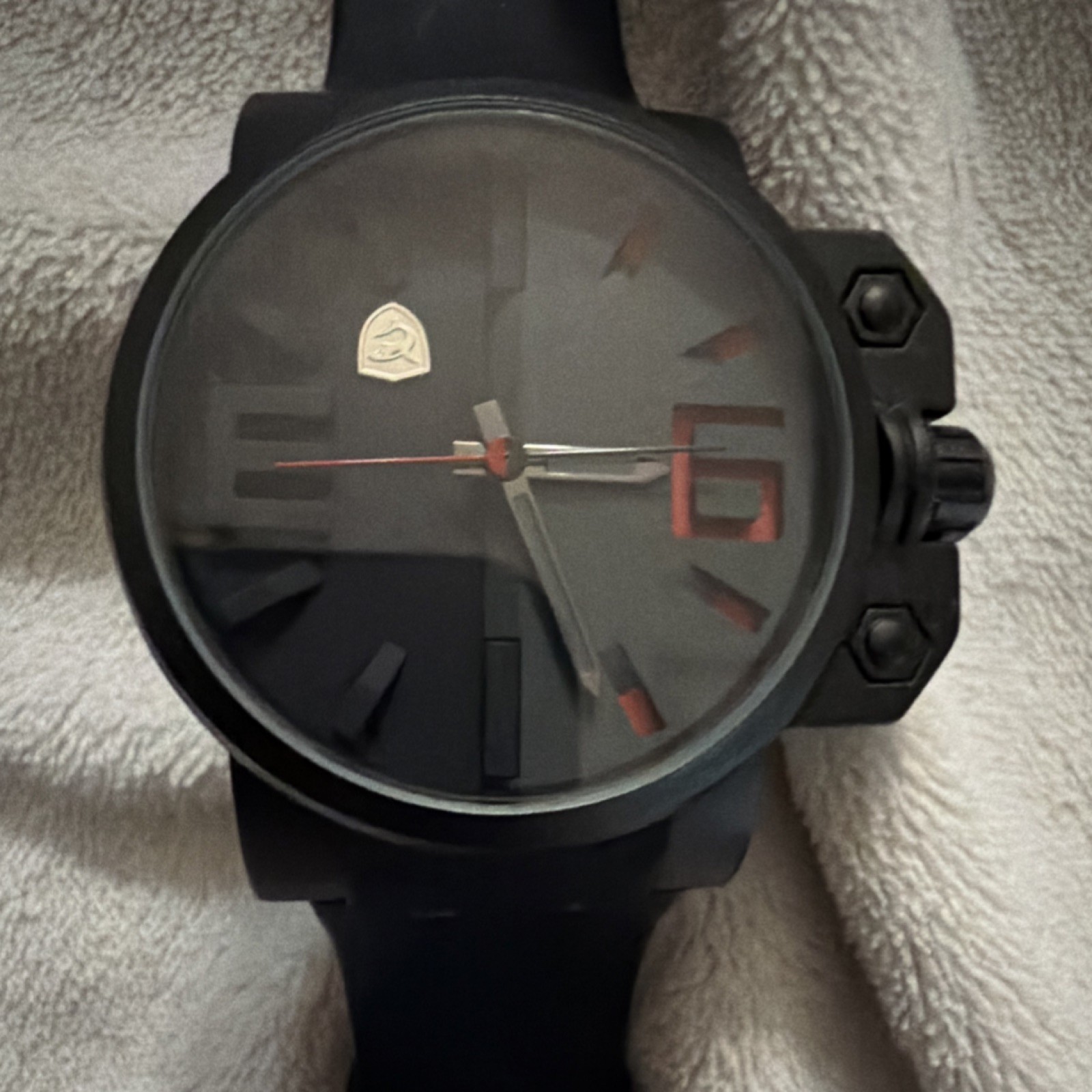 Shark Sport Watch Quartz Analog 50mm Black Case Black/Red Dial Rubber 30m