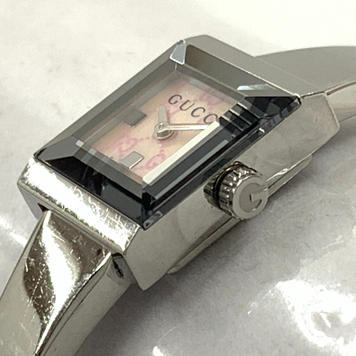 GUCCI 128.5 G-Frame Square Bangle Watch Silver x pink