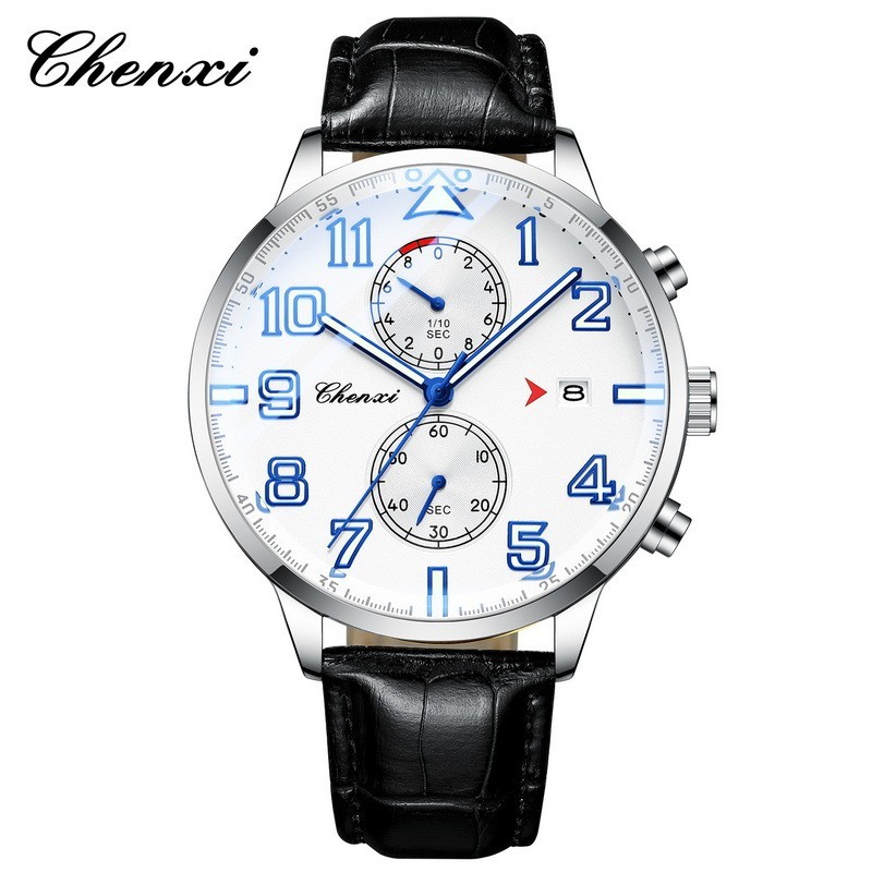 CHENXI Men’s Leather Calendar Multifunction Chronograph Luminous Quartz Watch