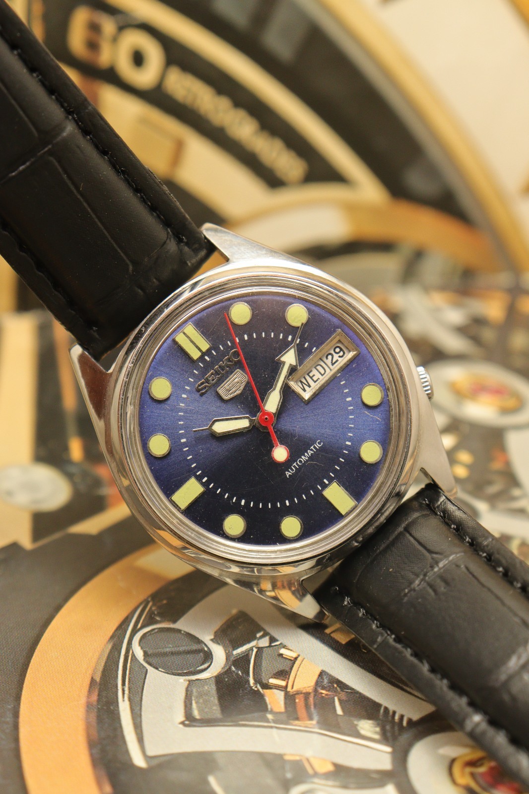 Vintage Seiko 5 Automatic Blue Dial Wrist Watch For Men’s Japan Movement 6309.