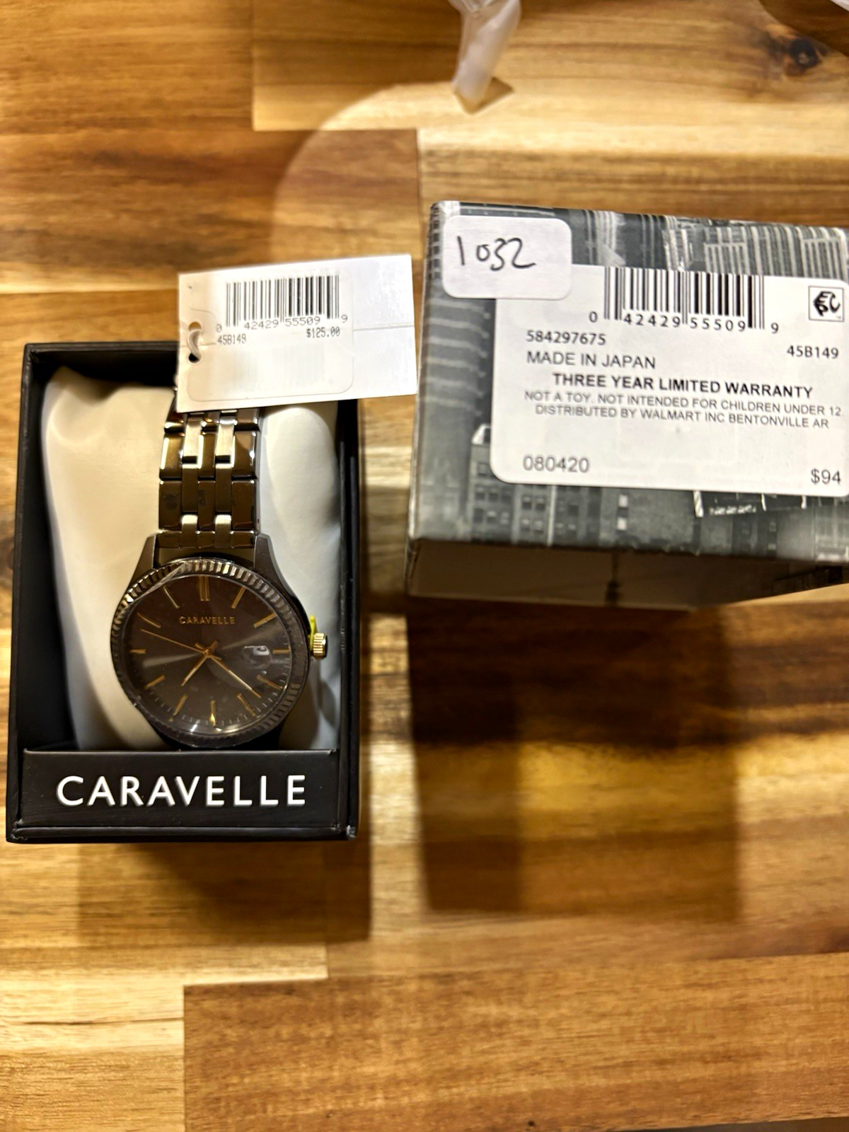 Caravelle Men’s Quartz Analog Black Dial Gray Stainless Bracelet Date 42mm Box