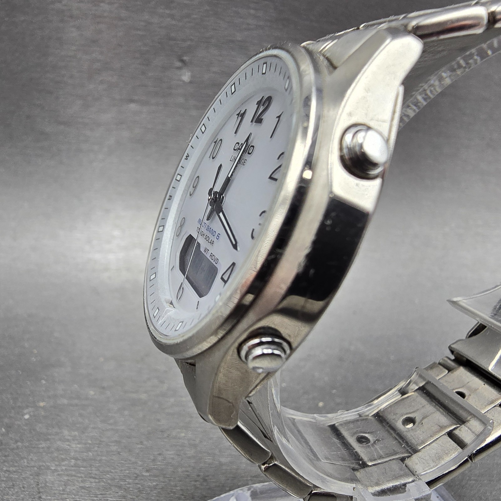 Casio Lineage Watch Men 40mm White Dial Titanium Analog Digital Solar Runs