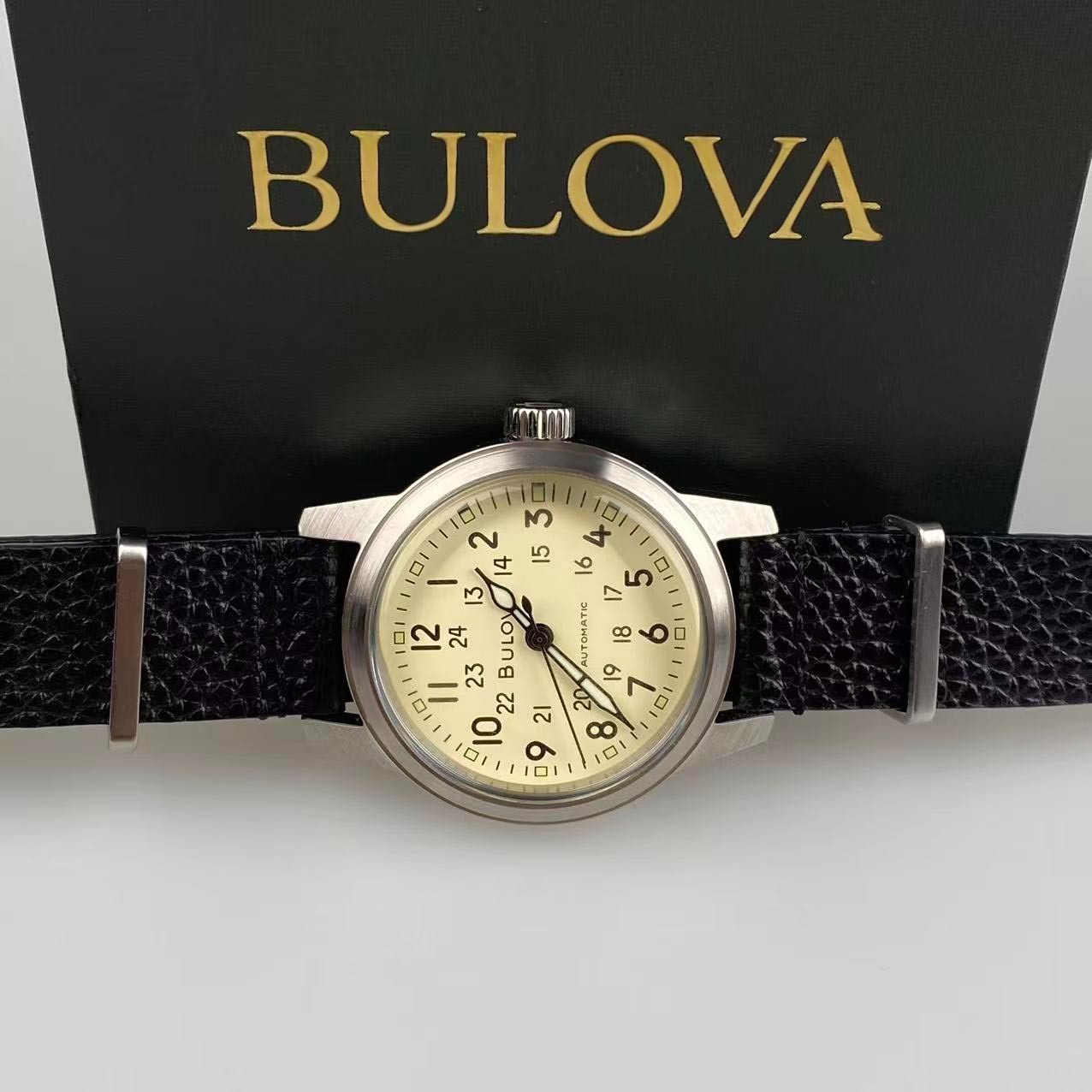 Bulova Hack Watch 96A246 Ivory Dial Leather Strap Men’s Automatic Watch 38 mm