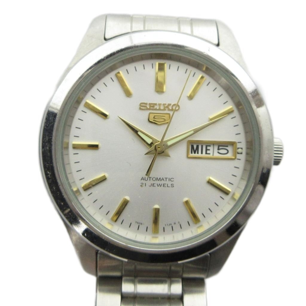 SEIKO 5 Sports 7S26-03W0 Automatic Watch White Dial Calendar Silver Tone