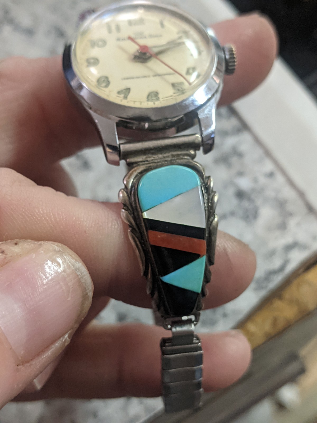Beautifully Handcrafted Turquoise, Onyx, Coral, Mother Of Pearl Watch American T