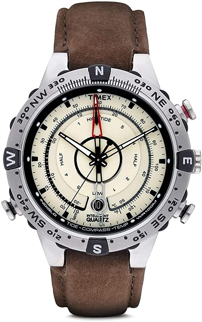 Timex – T2N721 – Quartz Compass Tide Temperature Silver Case Brown Strap – Watch