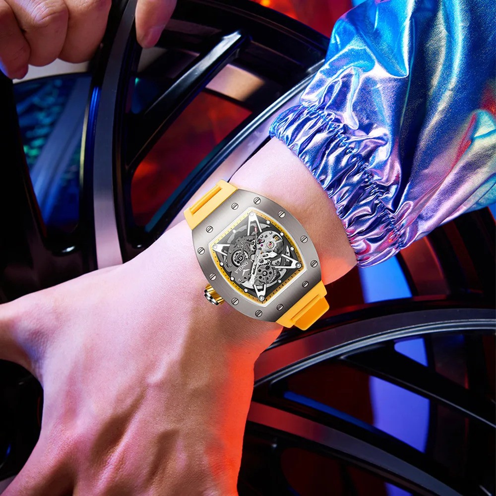 ONOLA Men Full Automatic Self-Wind Watch Mechanical Hollow Skeleton Waterproof