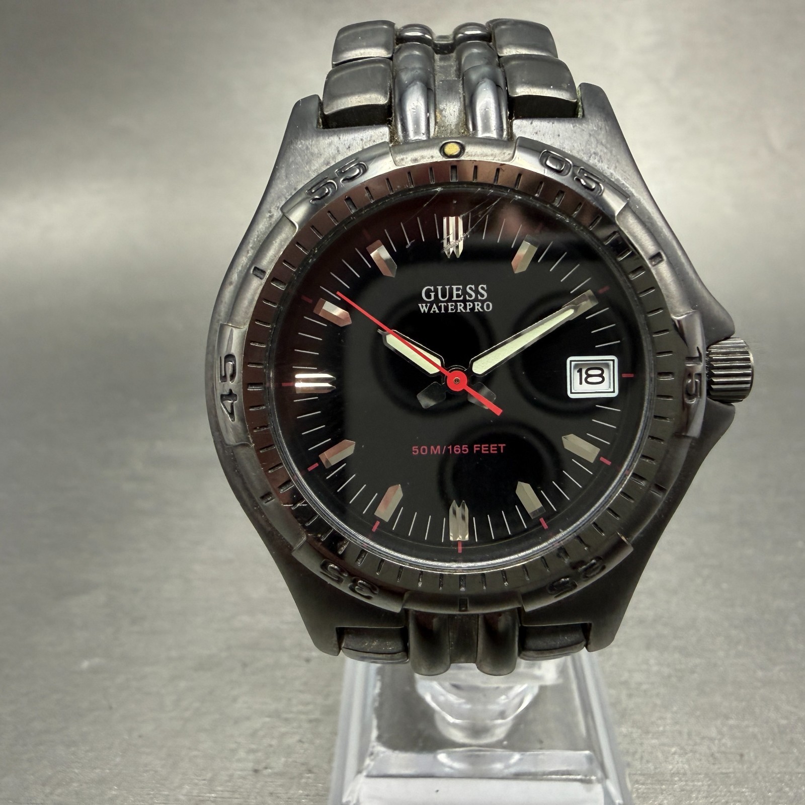 Guess Waterpro Dive Watch Men 40mm Black Dial Black Tone Date Round New Batt