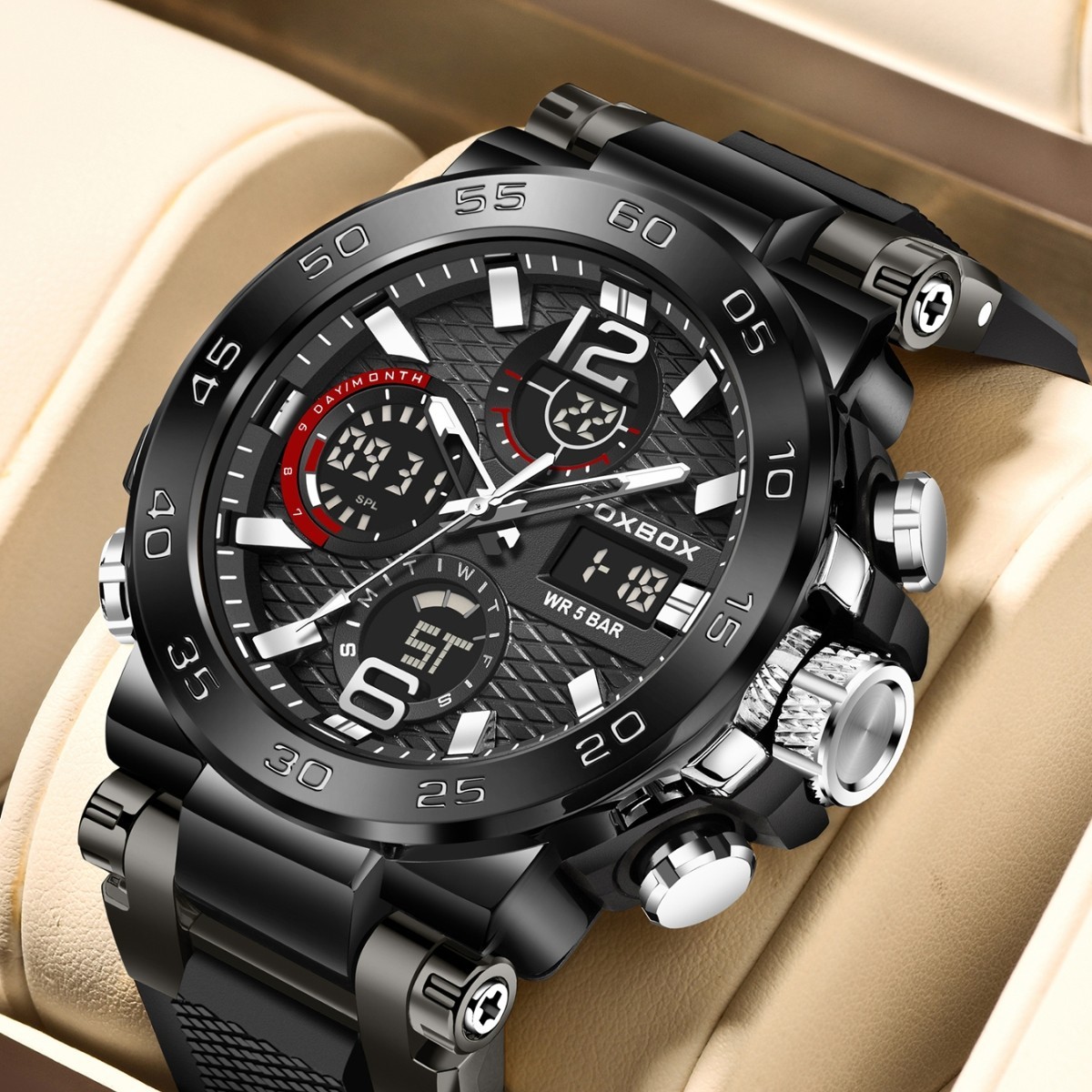 Men’s Watch Big Dial Quartz Digital Analog Luminous Waterproof Sports Wristwatch