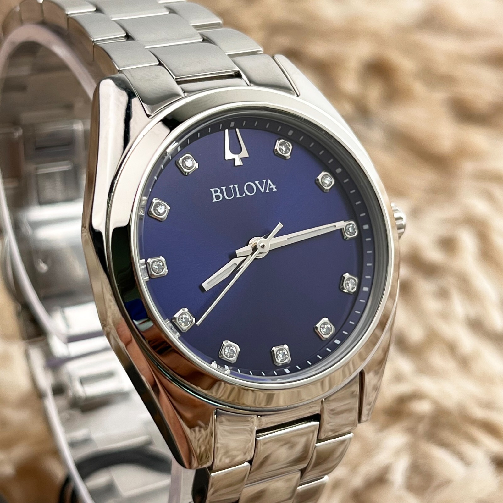 Bulova Surveyor Diamond Blue Dial Stainless Steel Strap Women’s Watch 96P229