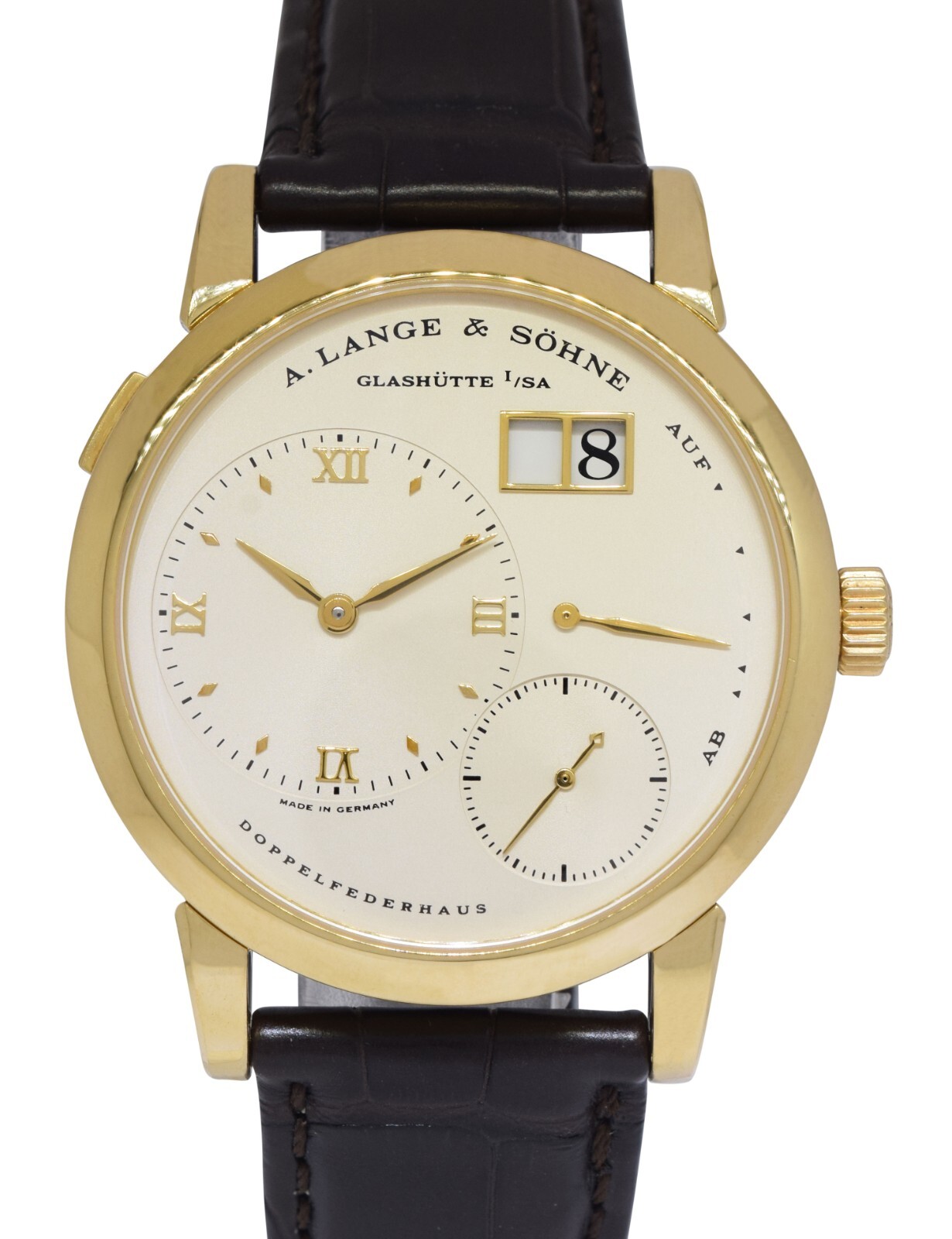 A. Lange & Sohne Lange 1 Yellow Gold Silver Ivory Dial 38.5mm Watch 101.021