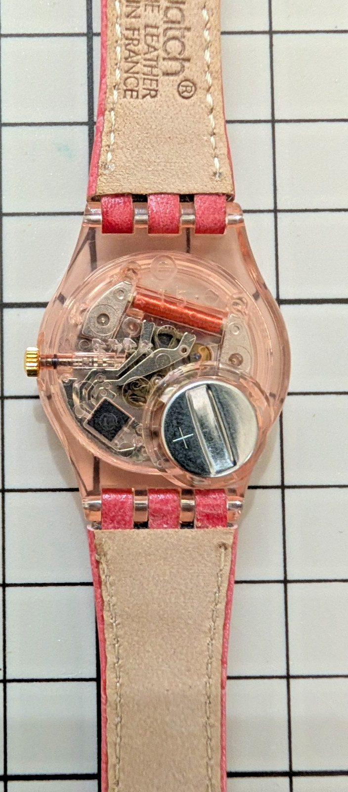 Swatch Regular 1994 Strawberry LP115 Quartz Watch Pink Leather Swiss Made