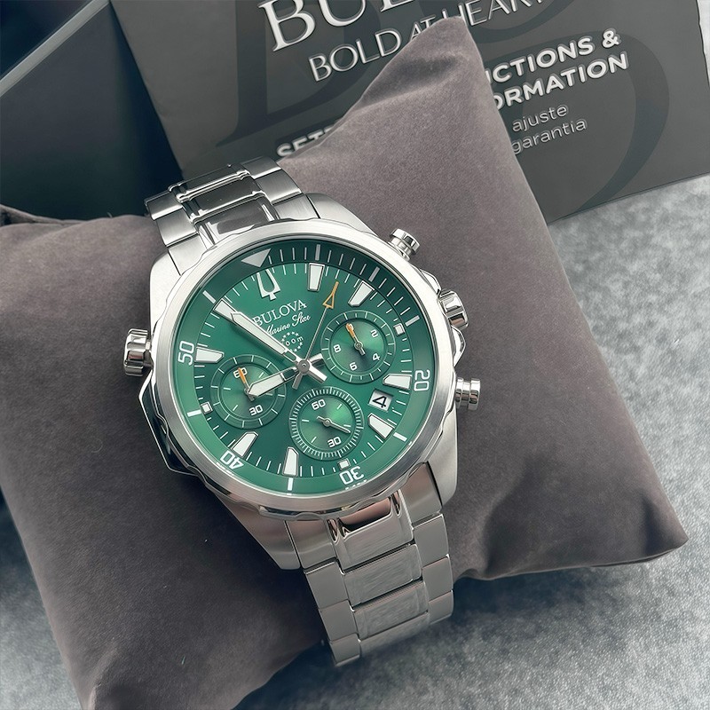 Bulova Marine Star 96B396 Green Dial Chronograph Men’s Quartz Watch 43MM