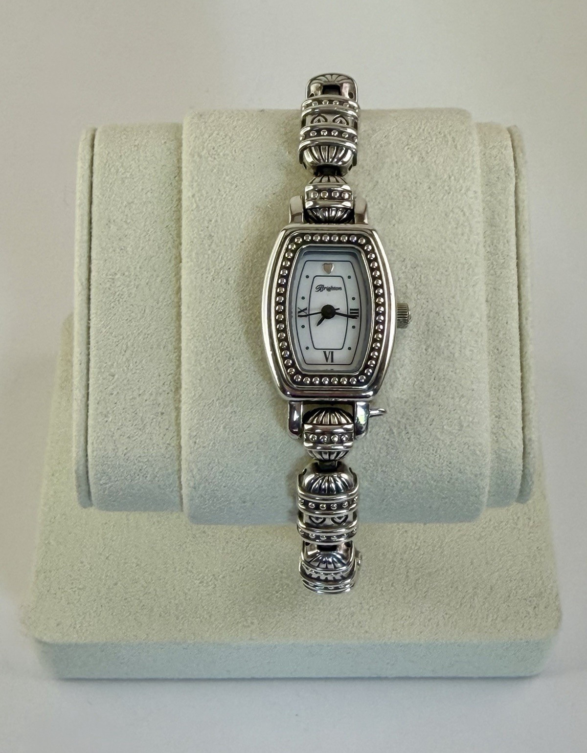 Retired Brighton Arabia Bracelet Watch Silver Tone Heart Dial Japan Quartz Runs