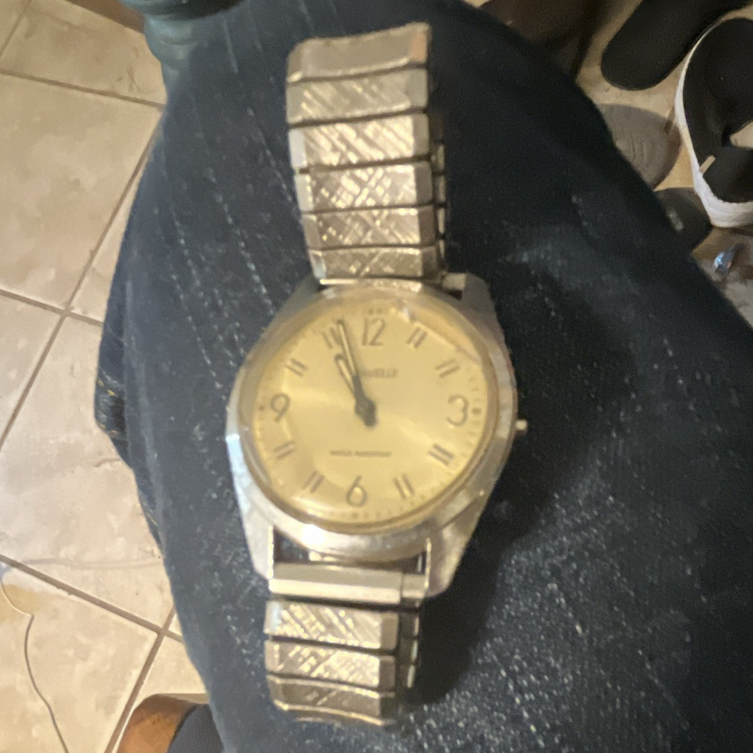 Caravelle Vintage Quartz Analog 36mm Gold Dial Silver Metal Stretch Bracelet
