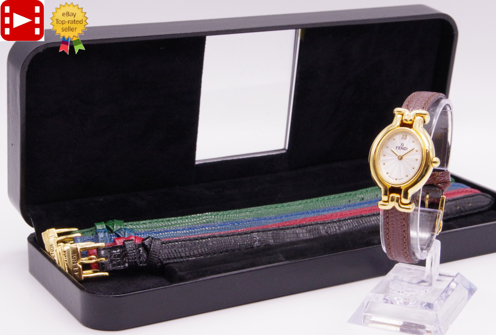 🎦Vintage! [Near MINT /Box] FENDI 640L Change Belts 5 Colors Qz Women’s JAPAN